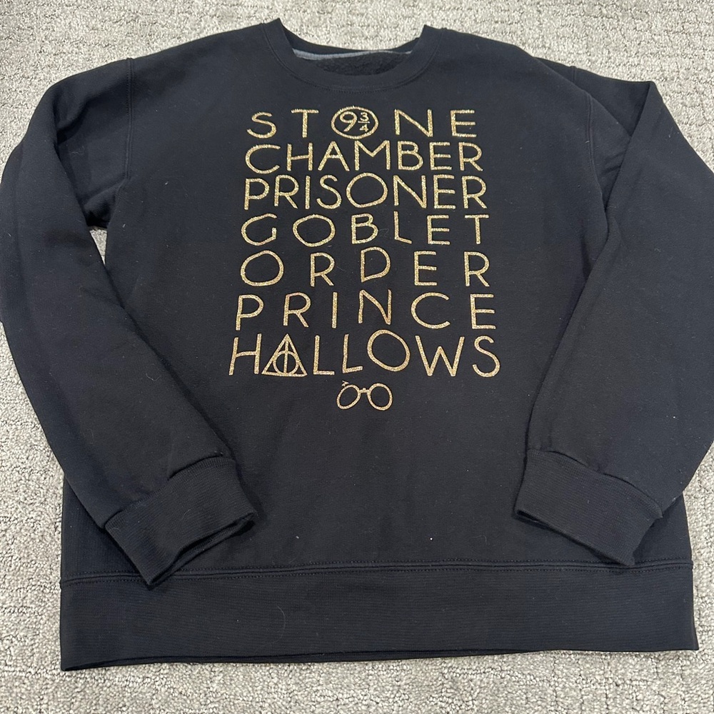 Fruit of the Loom Black and Gold Text Men's Sweatshirt